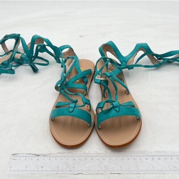 YDN Women Sexy Knee High Lace up Flats Fringe Low Heel Gladiator Strap Sandals - Picture 3 of 8